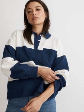 Madewell Striped Rugby Polo Shirt - Navy